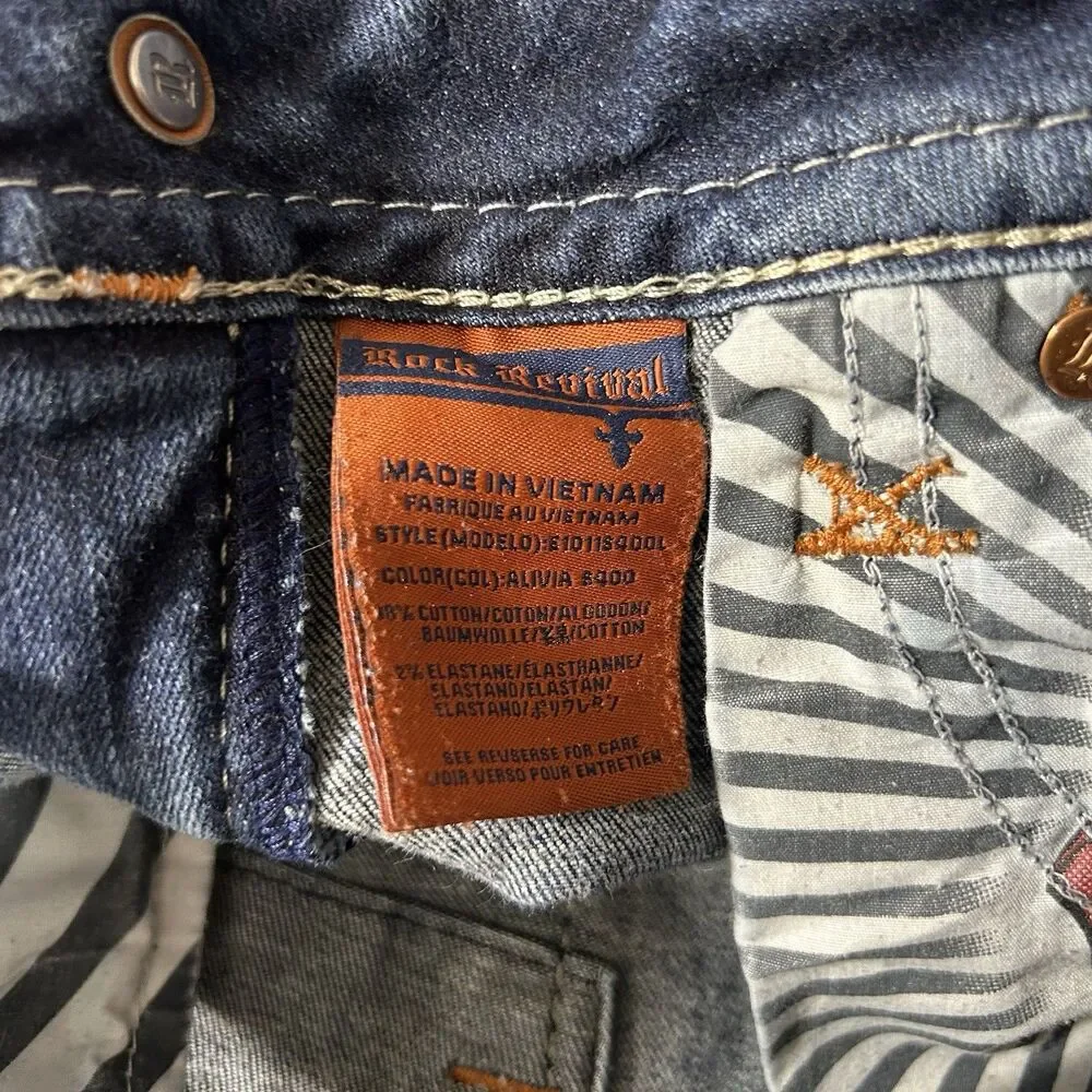 Rock Revival Alivia Women’s Size 27 Blue Denim Faded Low Rise Skinny Jeans Used